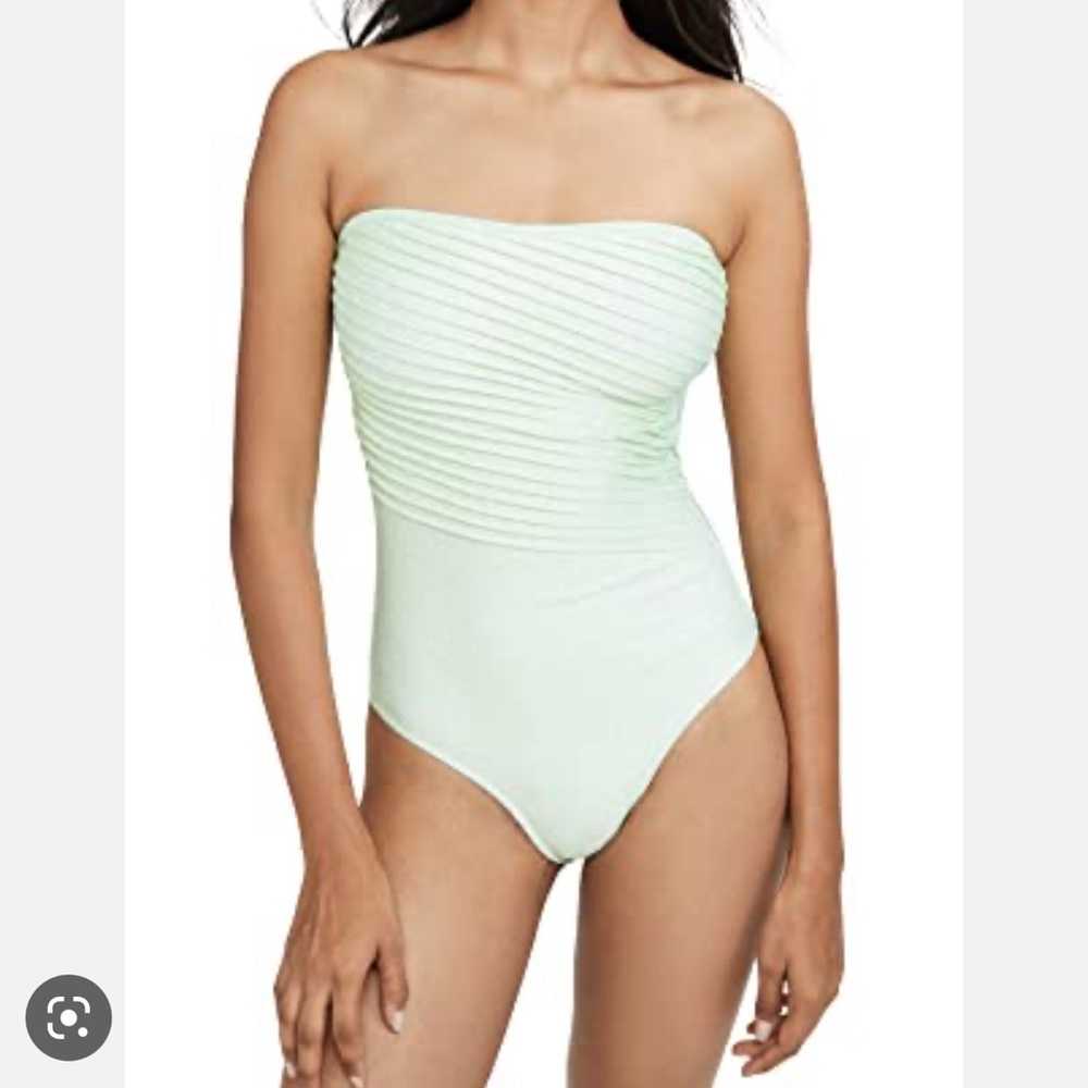 Strapless Ruched One-Piece Swimsuit — Mint Green